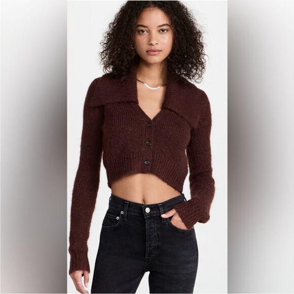 pistola Sweaters - Pistola Alpaca Wool Lenore Collared Crop Cardigan, Size S